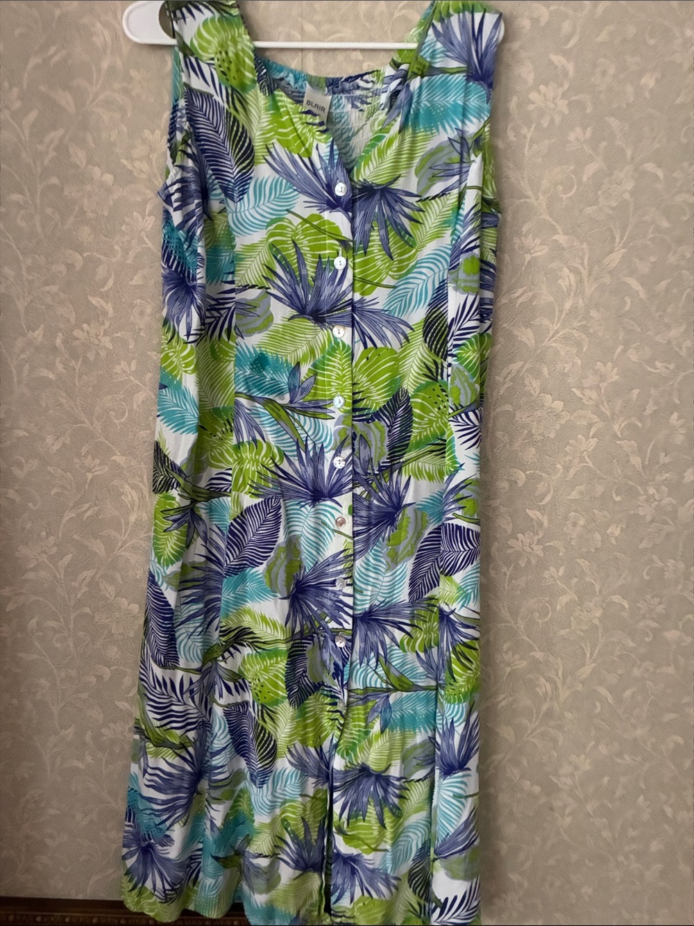 Blair Tropical Leaf Print Maxi Dress in Blue, Green & White